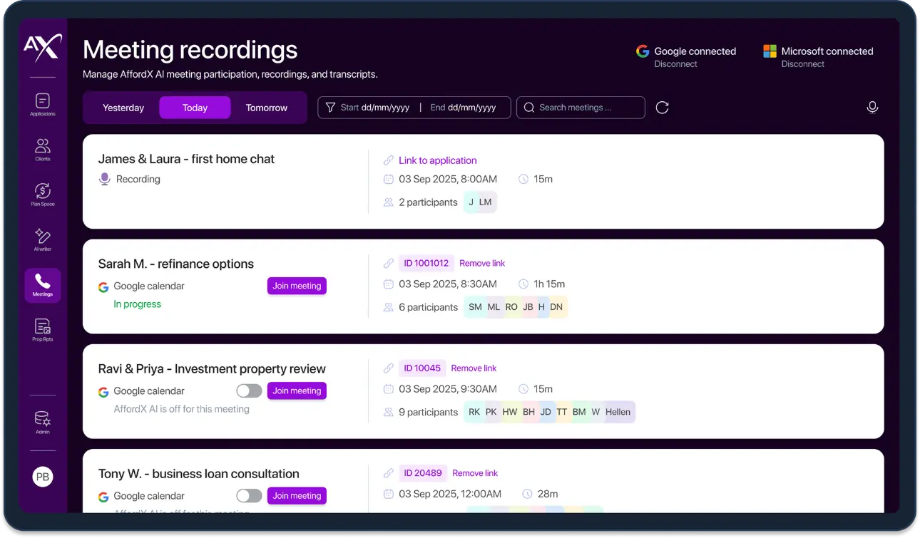 AI Meeting Notes and Documents — screenshot of the AffordX feature